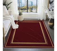 Tapis Impression pour Salon 100x150 cm - Bordeaux Lavables avec Dos Antidérapant, Géométrique Rectangle Cadre Tapis à Poils Courts pour Cuisine Salle à Manger l'entrée Bureau et Chambre