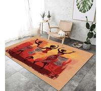 Tapis impression pour Salon 100x150 cm - Couleur Orange Lavables avec Dos Antidérapant, Tambour Traditionnel Des Femmes Africaines Tapis à Poils Courts pour Cuisine Salle à Manger l'entrée Chambre