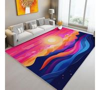 Tapis Imprimé Abstraction Paysage Soleil et Lune pour Salon Chambre Décoration de la Maison - Multicolore Flanelle Antidérapante Tapis Salon de Sol paillasson 50 x 80 cm