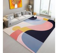 Tapis Imprimé Abstrait géométrique Blocs de Couleur pour Salon Chambre Décoration de la Maison - Multicolore Flanelle Antidérapante Tapis Salon de Sol paillasson 80 x 150 cm
