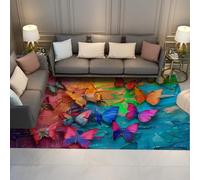 Tapis imprimé Animaux de la Jungle 140x200cm Lavable pour Le Salon forêt antidérapant à Poils Ras Grand pour Salle à Manger Chambre d’Enfant Tapis Papillon Multicolore