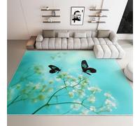 Tapis Imprimé Antidérapant 80 x 150 cm, Tapis Nature Fleurs Animaux Papillons pour Adolescent Garçon Fille Adulte - Paillasson pour Salon Chambre à Coucher Bureau Décoration, Cyan