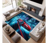 Tapis Imprimé Art Numérique 60 X 90 Cm - Super Doux Tapis Poils Courtslumières Néon Ville Voiture De Sport Lavable - Decoration Chambre Maison, Bleu Moquette Dessous Antidérapant