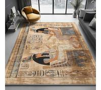 Tapis Imprimé Art Traditionnel De L'Égypte Ancienne Moderne Lavable - Poil Court Doux, 90 x 150 cm Antidérapant et Entretien Facile, Tapis pour Salon Chambre Couloir, Beige
