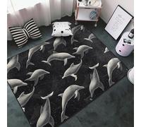 Tapis imprimé dauphins noirs pour décoration de salon, tapis d'intérieur doux antidérapant et lavable pour chambre à coucher, salle à manger, salon, chambre, 152,4 x 99,1 cm