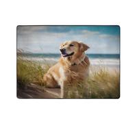 Tapis imprimé Golden Retriever sur la plage pour salon, chambre à coucher et bureau - 203,2 x 147,3 cm - Tapis d'intérieur moderne doux et antidérapant