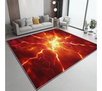 Tapis Imprimé Lavable en 3D Flamme Lignes Machine, Motif Rouge Noir Tapis Antidérapant, Doux à Poils Courts, Résistant 120 x 180 cm