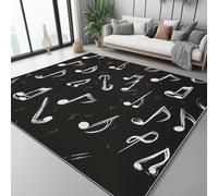 Tapis Imprimé Lavable en Simple Éléments musicaux Notes Machine, Motif Noir Blanc Tapis Antidérapant, Doux à Poils Courts, Résistant 120 x 180 cm