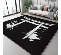 Tapis Imprimé Lavable en Style Japonais Simple Arches Machine, Motif Noir Blanc Tapis Antidérapant, Doux à Poils Courts, Résistant 120 x 180 cm