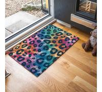 Tapis Imprimé Léopard Arc-En-Ciel Tie-Dye, Paillasson Animal Années 90 Bleu Orange Rectangulaire, Antidérapant Piège Visuel De Porte, Absorption Tapis Effet Optique Pour Salle Bain Chambre 60X90Cm