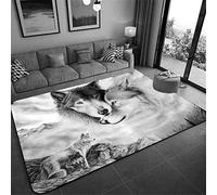 Tapis Imprimé Loup Pour Salon Chambre Décoration de la Maison Moderne Flanelle Antidérapante Chambre D'enfants Tapis de Sol de Jeu,Forêt Neige Nuit Ciel Lune Loups Motif (Gris,60x180 cm)