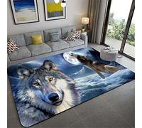 Tapis Imprimé Loup Pour Salon Chambre Décoration de la Maison Moderne Flanelle Antidérapante Chambre D'enfants Tapis de Sol de Jeu,Forêt Neige Nuit Ciel Lune Loups Motif (Bleu,50x80 cm)