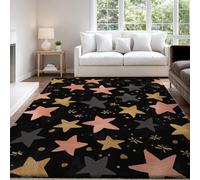 Tapis imprimé Moderne Minimaliste Dessins animés Étoiles Noir Rose pour décoration de salon, tapis d'intérieur doux et antidérapant lavable pour chambre à coucher, salle à manger, salon 160 x 230 cm