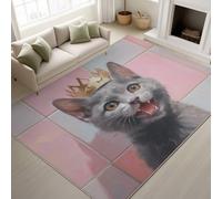 Tapis imprimé Peinture à l'huile Élégant Carreau Chat Gris pour décoration de salon, tapis d'intérieur doux et antidérapant lavable pour chambre à coucher, salle à manger, salon, 120 x 160 cm