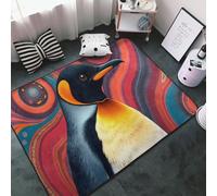 Tapis imprimé pingouin coloré abstrait pour salon, chambre à coucher, tapis doux lavable 9,1 x 152,4 cm, tapis antidérapant pour décoration de chambre à coucher, esthétique 152,4 x 99,1 cm