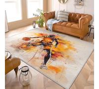 Tapis imprimé poils courts lavable machine 80x150 cm ThèMe De Basketball Dynamique Nettoyage facile doux Pas d'épilation Antidérapant Tapis Couleur Orange Idéal Salon Chambre couloir salle Manger