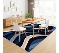 Tapis Imprimé Texture Soyeuse Courbes fluidité pour Salon Chambre Décoration de la Maison - Bleu et Blanc Flanelle Antidérapante Tapis Salon de Sol paillasson 50 x 80 cm