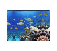 Tapis imprimé tortue de mer avec poissons 203,2 x 147,3 cm, doux, antidérapant et durable pour salon, bureau, et plus encore