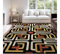 Tapis imprimé Vintage Art Géométrique Labyrinthe Noir Beige pour décoration de Salon, Tapis d'intérieur Doux et antidérapant Lavable pour Chambre à Coucher, Salle à Manger, Salon 120 x 160 cm