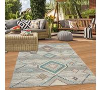 Tapis in & Outdoor pour terrasse ou Salon avec Motif en Losange crème-Vert, 140 x 200 cm