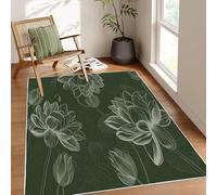 Tapis Indien Style - Tapis Salon 80x150 cm LotusVert, Tapis de Porte Lavable Rétro Carpet pour Chambre, Moquette Antidérapant à Poils Ras, Paillasson Décor à La Maison Z73