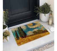 Tapis inspiré des artistes, motif de nuit étoilée pour intérieur et extérieur, en caoutchouc imperméable, antidérapant, absorbant la poussière, facile à nettoyer, 73 x 43 cm