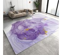 Tapis intérieur à Texture marbre Violet, Tapis Moderne Minimaliste à imprimé Feuille d’Or Blanc antidérapant, Tapis Anti-décrochage Anti-Chute, à appliquer dans la Chambre du Salon (140x200cm)