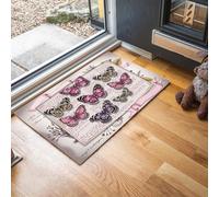 Tapis Intérieur Absorbant, 60 x 120 cm Tapis de Porte Pays Américain Antidérapant Lavable, Paillasson Spécimen Papillons Vintage avec dos en caoutchouc pour Porte, Couloir et Cuisine, Rose Violet
