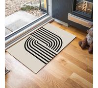 Tapis Intérieur Absorbant, 80 x 120 cm Tapis de Porte Géométrie Minimaliste Antidérapant Lavable, Paillasson Lignes De Virage À Angle Droit avec dos en caoutchouc pour Porte, Couloir et Cuisine, Beige