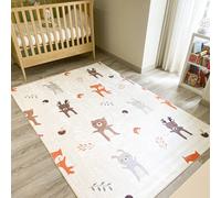 Tapis Intérieur Enfant Blanc Imprimé Animaux Thème Automnal - Ravon Blanc 160X230
