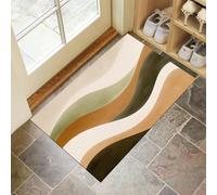 Tapis Interieur Entree Beige marron 45 x 75 cm Tapi de Porte Lavable Tapis Salon Style minimaliste abstrait Blocs de couleur ondulés Tapi Chambre Cuisine Dessous Antidérapant pour Entrée Couloir