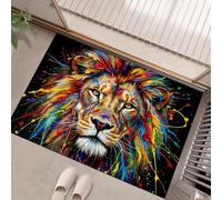 Tapis Interieur Entree Jaune brunâtre 50 x 80 cm Tapi de Porte Lavable Tapis Salon Animaux Graffiti Portrait de Lion coloré Tapi Chambre Cuisine Dessous Antidérapant pour Entrée Couloir