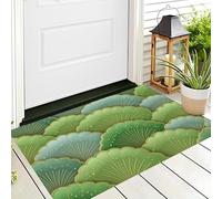 Tapis Interieur Entree Vert 60 x 90 cm Tapi de Porte Lavable Tapis Salon Brise végétale naturelle Motif de feuille de ginkgo Tapi Chambre Cuisine Dessous Antidérapant pour Entrée Couloir, Cuisine