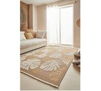 Tapis intérieur extérieur aspect jute aux motifs feuilles - NAZAR RUGS - 60x90 cm - Nature - Jaune