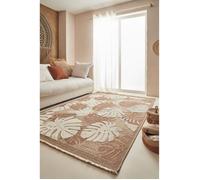 Tapis intérieur extérieur aspect jute aux motifs feuilles - NAZAR RUGS - 60x90 cm - Nature - Terracotta
