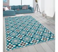 Tapis Intérieur & Extérieur Balcon Terrasse Motif Rétro Tissage 3D Turquoise