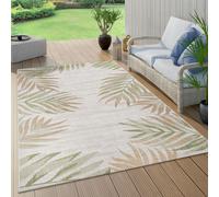 Tapis Intérieur & Extérieur Beige Vert Balcon Terrasse Palmier Motif Feuilles Ré