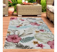 Tapis intérieur & extérieur effet 3D fleurs motif feuilles turquoise coloré