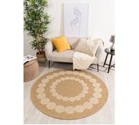 Tapis intérieur extérieur effet jute naturel à motif géométrique - NAZAR RUGS - 80x80 cm - NATURE - Blanc