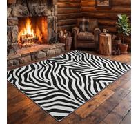 Tapis intérieur extérieur Minimaliste Vintage, 160 × 230 | Tapis Lavable en Machine Noir blanc, Tissé Plat Imprimé zèbre élégant pour Terrasse, Jardin, Cuisine, Salon