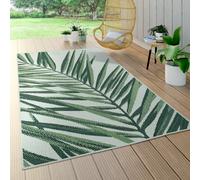 Tapis Intérieur Extérieur Vert Beige Motif Palmier Terrasse Balcon Tissage Plat