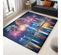Tapis Intérieur Feux d'artifice sur Les Toits De La Ville 120x180cm Tapis Lavable Doux et Antidérapant, Moquette Poil Ras imprimé 3D pour Salon Chambre l'entrée Décoration