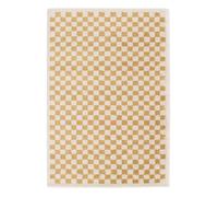 Tapis intérieur shaggy poils longs 200x290cm damier jaune moutarde et crème