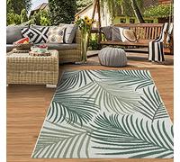 Tapis Intérieure et Extérieure Sisal Terrasse Balcon Cuisine Salle de Séjour Branches de Palmiers en Vert sur Couleur Sable Größe 200x280 cm
