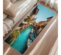 Tapis Italien, Tapis Entree Fleur Rivière Venise Europe, Rugs 40x60cm pour Chambre Passage Sortie Carpet Poils Ras Antidérapant Lavable en Machine