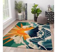 Tapis Japonais de Style Ukiyo-E, Tapis antidérapants Doux et lavables, Tapis Mont Fuji Wave Wave Sun pour Chambre, Salon, Bureau à Domicile 200x250cm