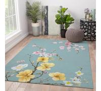 Tapis Japonais Ukiyo-e Fleurs Cerisier Sakura botanique Floral Lavable antidérapant Poil Ras Doux Tapis Chambre entrée Cuisine buanderie carpette 60x120cm