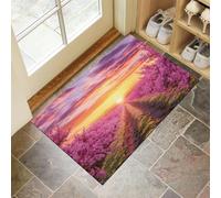 Tapis Jardin De Pêchers En Pleine Floraison Entrée Intérieur - Tapis de Porte Style Pastoral Antidérapant - Paillasson de Propreté Extérieur - Tapis de Porte Lavable Absorbant ( Violet 90 x 150 cm)