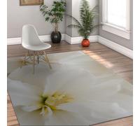 Tapis Jasmin Blanc Fleur élégante botanique 180x270cm | Tapis floral esthétique, facile à nettoyer, antitache, fin et plat, pour cuisine, sous-table et chevet