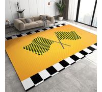 Tapis Jaune Noir avec Drapeau de Course imprimé, Tapis Jaune pour Enfants, antidérapant Facile à Nettoyer, à appliquer dans Le Salon Chambre Entrée dans la Chambre des Enfants (100x140cm)